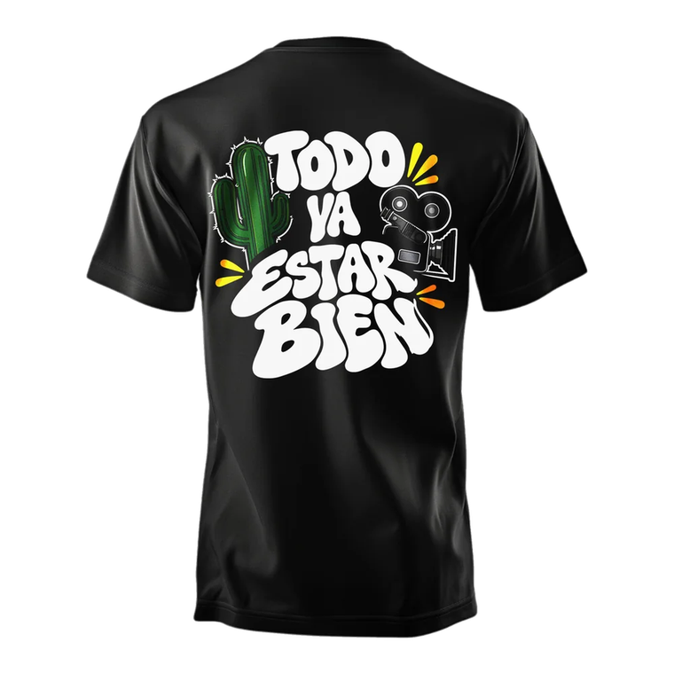 Espalda de la camiseta negra con el estampado Todo va estar bien